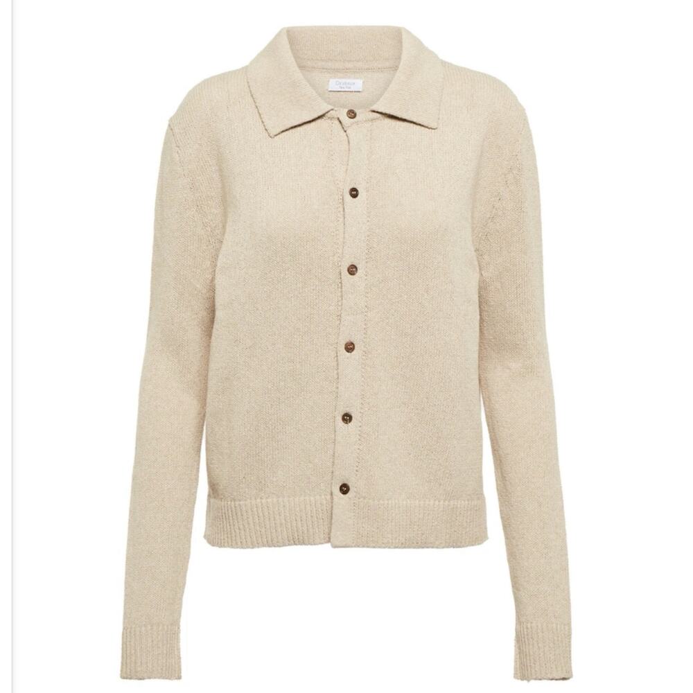 Deveaux New York Remi Cotton Blend Cardigan Beige Luxury Minimalist M